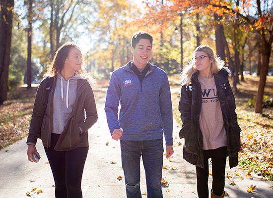 students waking outside